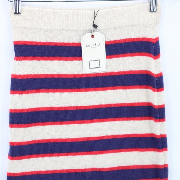 Mo:Vint Knit Pencil Skirt Womens Beige Striped Pullon Cotton Blend Small S NWT - Picture 2 of 8